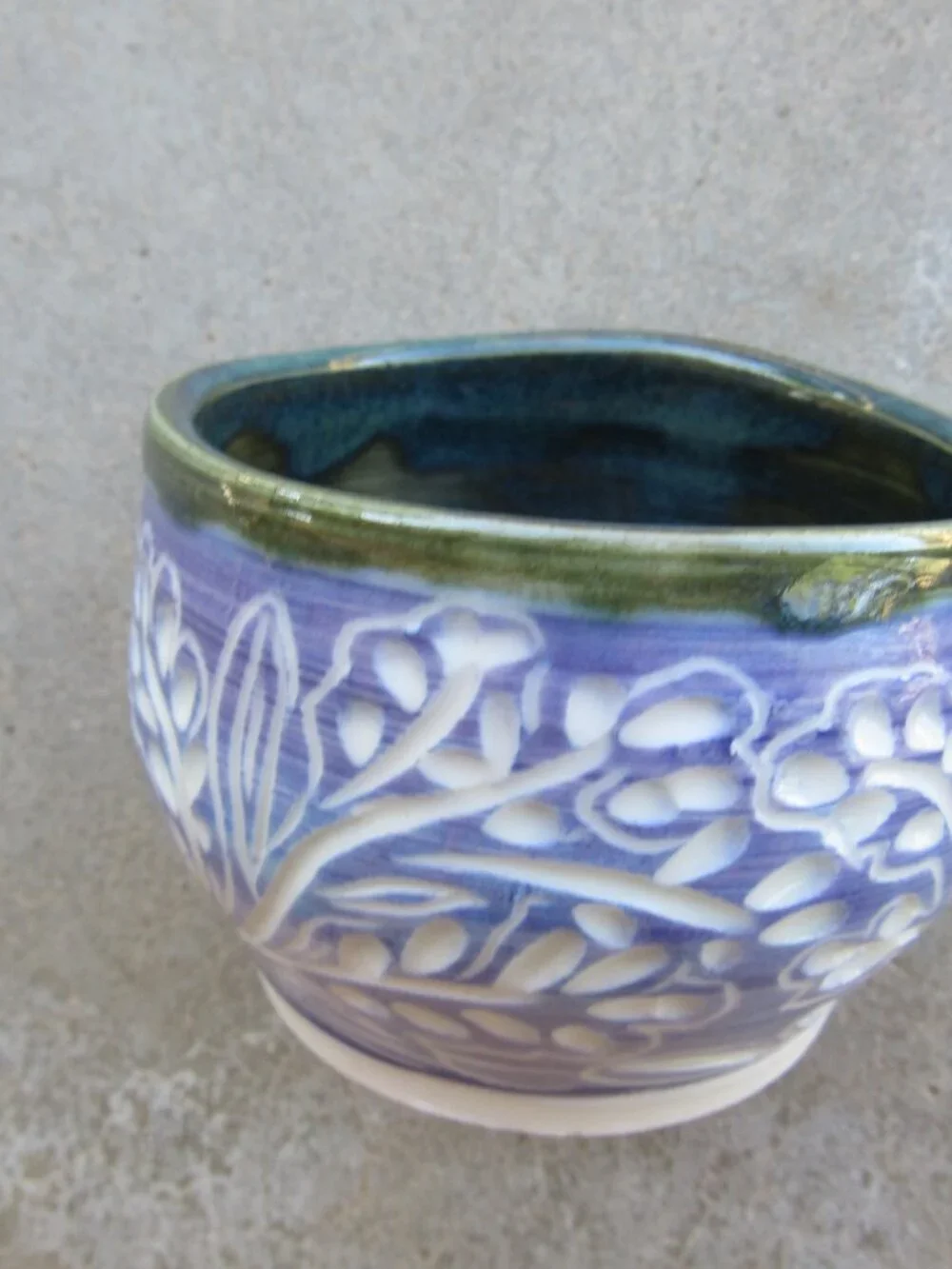 Purple and Green Porcelain Carved Lavender Wine Cup Handmade